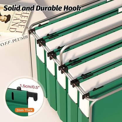 SHUTEX Extra Capacity Plastic Hanging File Folders,12 Pack Reinforced Expanding Hang Folder Letter Size,Accordian Pocket,Heavy Duty 2 Inch Expansion,Hanging Folder Organizer for Office Home,Green
