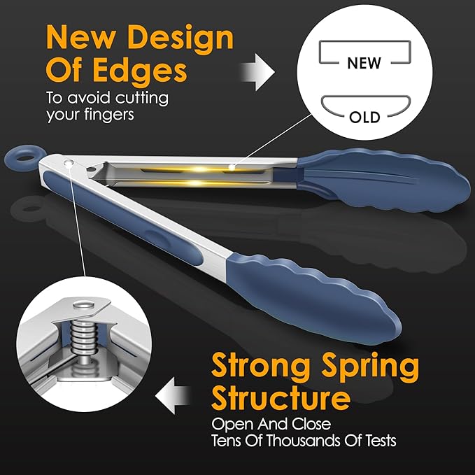 HOTEC Premium Stainless Steel Locking Kitchen Tongs with Silicon Tips, Set of 2-9" and 12",Dusty Blue