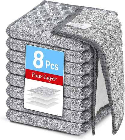 Wangjinpeng 8 Pcs New Upgrade 4-Layer Metal Dish Cloths, Non-Scratch Odor-Free Multipurpose Wire Dishwashing Rags for Wet Dry Use, Kitchen Cleaning Cloths for Dishes, Sinks & Stove Tops(7.87X7.87)