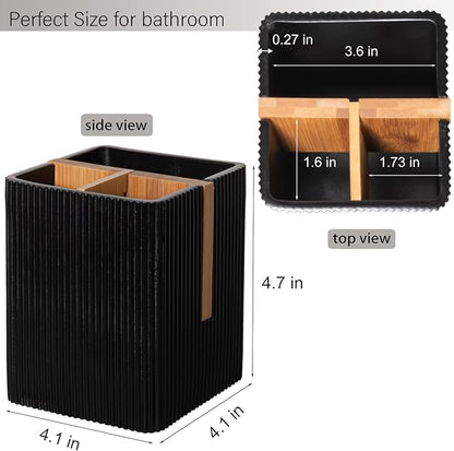 rejomiik Toothbrush Holders for Bathrooms Countertop, 3 Slots Electric Tooth Brushing and Toothpaste Storage Organizer Stand for Toiletries and Beauty Accessories, Black