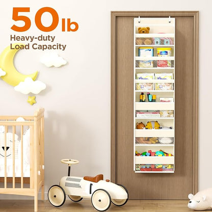 Mefirt 6 Tiers Over The Door Organizer, Heavy Duty Hanging Organizer Storage with Large Capacity Pockets, Behind Door Storage Hanging Shelves for Closet Wall Bathroom Bedroom Nursery Pantry, 1 Beige