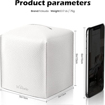 Tissue Box Cover, Tclouda, Modern PU Leather Square Tissue Box Holder for Creative Decorative, 2 Pack, Ideal for Bathrooms/Office/Car/Nightstand/Outdoor Tent/Dining Table, 5"X5"X5", Double White