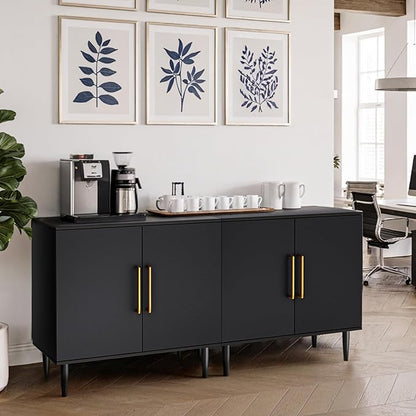 Modern Storage Cabinet, Free Standing Buffet Cabinet, Black Sideboard and Buffet Storage, Wood Accent Furniture for Living Room, Hallway, Entryway, Dining Room, Bedroom (2, Black)
