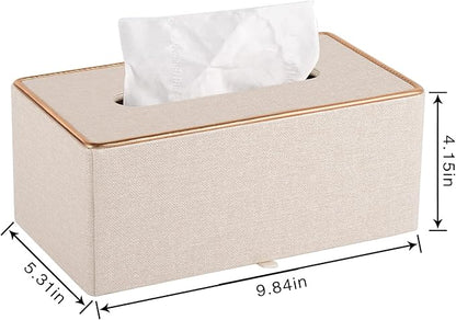 Fashion Leather Tissue Box Holder,Rectangular Tissue Box Cover for Bathroom Dresser Night Stand,Napkin Box Drawer Paper Dispenser,Home Office car Tissue Holder with Magnetic Bottom (Beige)