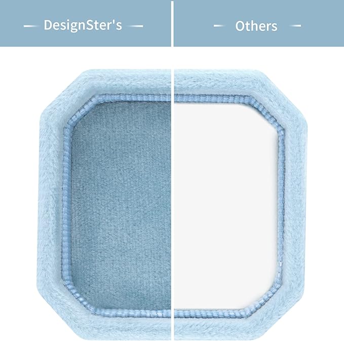 DesignSter Velvet Ring Box - Square 3 Slots, Wedding & Engagement Proposal, Premium Ring Bearer Box (Dark Blue)