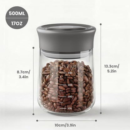 LAKUMIQI Overnight Oats Containers with Lids, 17oz Glass Jars with Airtight Lids, One-Hand 90° Twist-Off Wide Mouth Food Storage for Coffee Bean, Chia Pudding, Meal Prep, Pantry, Grey