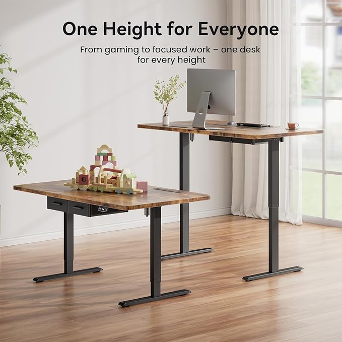 HLDIRECT Electric Standing Desk, Extra Large 79 x 31.5 Inches Height Adjustable Table with Outlets, Sit Stand Computer Desk with Drawers for Home Office, Ergonomic Rising Workstation, Rustic Brown