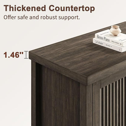 Fluted Buffet Cabinet with Storage Accent Sideboard,Modern Credenza with 4 Doors & Adjustable Shelves,Wood Coffee Bar Table Console for Dining Room Kitchen Living Room Entryway,Gray