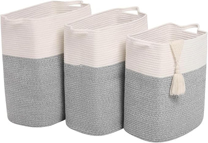 Tall Laundry Basket With Handles,Woven Cotton Rope Big Laundry Hamper Sorters,Versatile Storage for Dirty Clothes,Baby Toys,and Blankets in Bathroom, Nursery,and Living Room (Silver Gray, 80L)