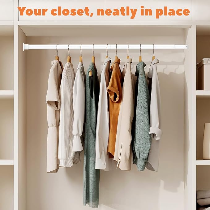 Short Closet Rod 17-39 Inches, Adjustable Heavy Duty White Metal Closet Rods for Hanging Clothes, 1.3 Inch Diameter with Wall Brackets for Wardrobes, Laundry Room, RV