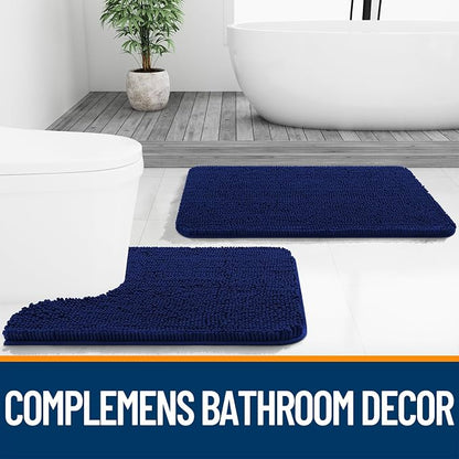 OLANLY Large Bathroom Rugs 44x32, Extra Soft Absorbent Chenille Bath Rugs, Rubber Backing Quick Dry, Machine Washable Bath Mats for Bathroom Floor, Tub and Shower, Home Decor Accessories, Navy
