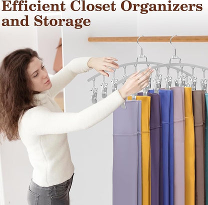 4 Pack Legging Organizer for Closet, Metal Gym Clothes Organizer w/40 Clips Holds 40 Leggings, Scarf Hangers Space Saving, Closet Organizers and Storage, Room Organization Essentials, Grey