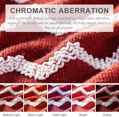 BOURINA Fluffy Chenille Knitted Fringe Throw Blanket Lightweight Soft Cozy for Bed Sofa Chair Throw Blankets, Rust 50" x 60"