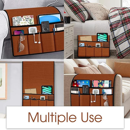 Joywell Armrest Organizer Remote Holder for Recliner Armchair Caddy Couch Sofa Arm Chair Caddie with 6 Pocket Storage for Magazine, Phone, iPad,Terracotta