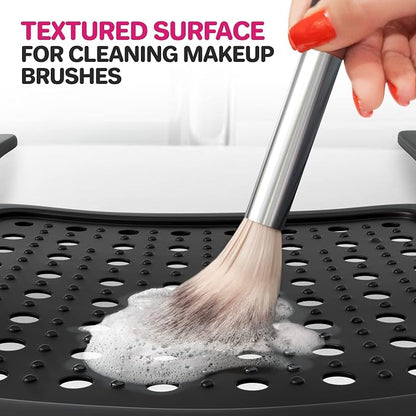 Sink Topper Bathroom Counter Cover & Storage Saver, Foldable Silicone Mat for Hot Tools, Hair Styling & Makeup, Beauty Brush Cleaning Mat, RV Camper Sink Cover & for Small Spaces (Standard Black)