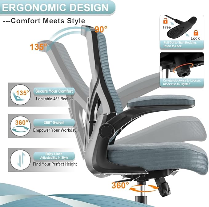 Ergonomic Office Desk Chair with Waterfall Seat and S-Shaped Back for Lower Back & Leg Pressure Relief, Comfortable for 8+ Hours Sitting