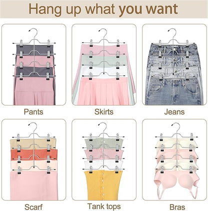 TOPIA HANGER 4 Tier Metal Skirt Hangers for Women, Pants Hanger Space Saving with Adjustable Clips, Gain 70% More Space, Non Slip Grip for Slacks, Trousers, Shorts, Jeans, Towels, Black, 4-Pack, CT61B