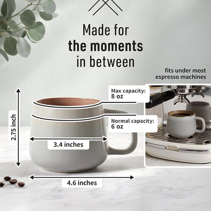 Ava Nord Small Ceramic Coffee Mugs Set of 4 | 8 oz Stoneware Coffee Cups | Lead-Free, Non-Toxic | Microwave & Dishwasher Safe | Comfortable Handle | Aesthetic Nordic Design for Cappuccino | Sage Ash