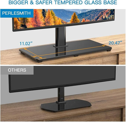 PERLESMITH Universal TV Stand for 32-82 inch LCD LED OLED 4K Flat Screen TVs-Height Adjustable TV Mount Stand with Tempered Glass Base, VESA 600x400mm, Holds up to 99lbs PSTVS11