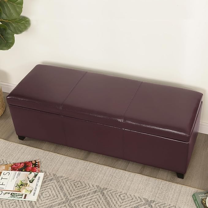 Homebeez 46" Faux Leather Storage Ottoman,End of Bed Bench,Upholstered Ottoman Bench with Storage for Living Room,Bedroom,Entryway
