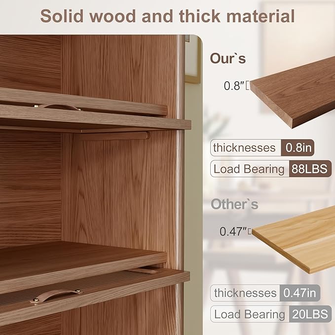 Solid Wood Bookcase 4 Tier With Tempered Glass Doors 60 Inch, Kitchen Pantry Display Cabinet, Brown Finish Cube Storage Organizer, Bookshelf Versatile Storage With For Home Office(No Light Strip)