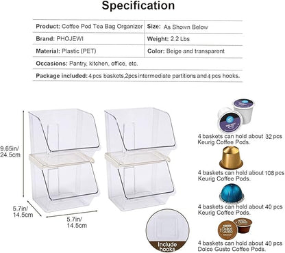 K Cup Holder Tea Bag Organizer, Coffee Pod Holders for Keurig Nespresso Vertuo Pods Kcup Sugar Packet Creamer Holder Tea Rack Coffee Bar Accessories (Stacking B)