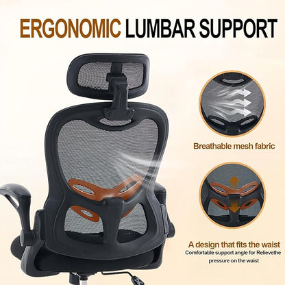 Ergonomic Office Chair - High Back Mesh Computer Desk Chair with Adjustable Lumbar Support, Headrest & Armrests, 300lbs Capacity (Black)