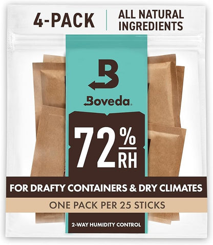 Boveda 72% Two-Way Humidity Control Packs For Wood Humidifier Boxes – Size 60 – 4 Pack – Moisture Absorbers – Humidifier Packs – Hydration Packets in Resealable Bag