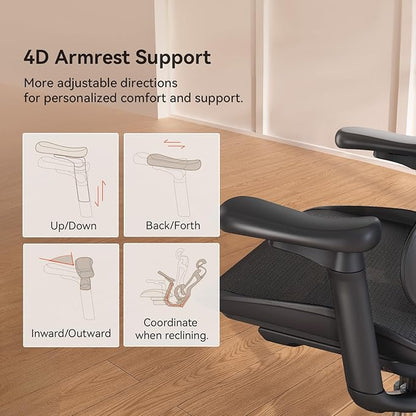 SIHOO Doro C300 Ergonomic Office Chair with Ultra Soft 3D Armrests, Dynamic Lumbar Support for Home Office Chair, Adjustable Backrest Desk Chair, Swivel Big and Tall Computer Chair Black