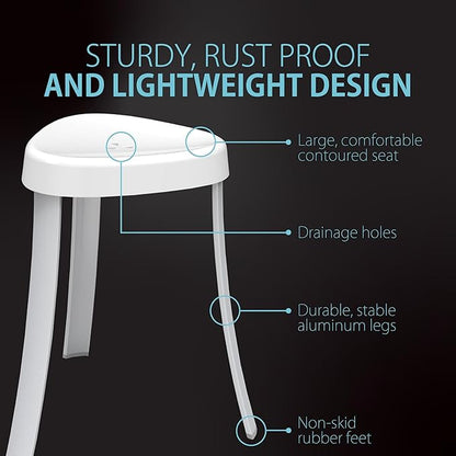 Better Living Products 70060 SPA Seat Shower Stool with Rust Proof Aluminum Legs, White,15.25" x 15.25" x 18"