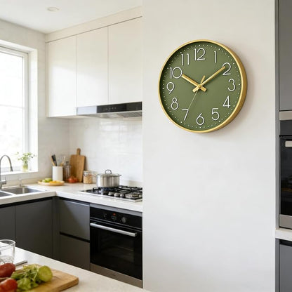 DAXSMY Wall Clock - 10 Inch Silent Non-Ticking Modern 3D Wall Clocks Battery Operated - Decorative Clock for Kitchen, Home Office, Bathroom, Bedroom(Green)