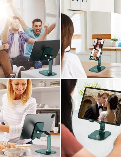 OCYCLONE Phone Stand, Adjustable Height and Angle Foldable Cell Phone Stand Holder for Desk, Taller iPhone Stand Compatible with 4.7"-13" Smartphones iPad Tablet, Green