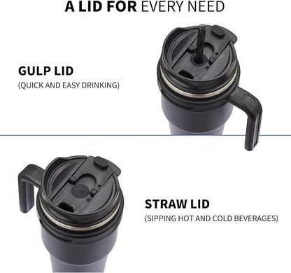 20 oz Insulated Coffee Mug Tumbler with Handle, Stainless Steel Travel Mug Tumbler with Lid and Straw,Double Wall Vacuum Leak Proof Ice Coffee Thermal Cup, Sky Blue