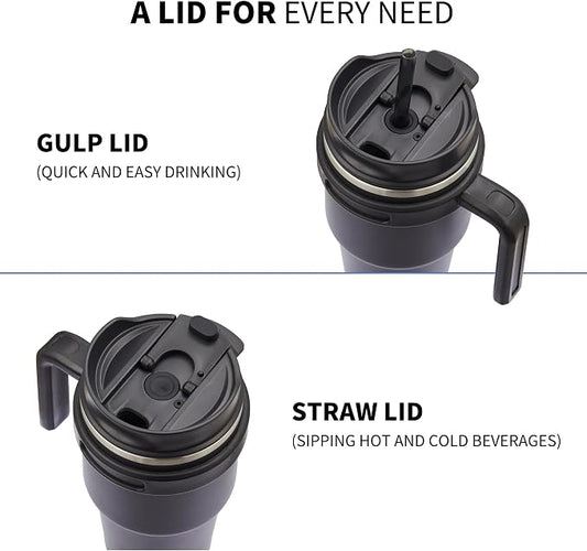 20 oz Insulated Coffee Mug Tumbler with Handle, Stainless Steel Travel Mug Tumbler with Lid and Straw,Double Wall Vacuum Leak Proof Ice Coffee Thermal Cup, Sky Blue