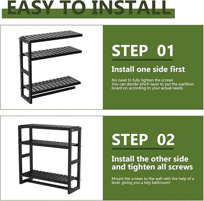 Galood Over The Toilet Storage Bathroom Shelves Wall Mounted 3 Tier Space Saver Corner Shelf Organizer Bamboo Towel Rack Toilet Paper Cabinet with Hanging Rod Black Sets