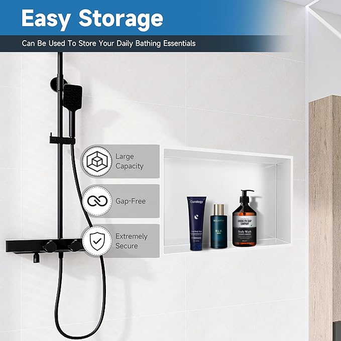 Shower Niche No Tile Needed, 18 x 12 Insert Shower Niche, Recessed Shelf for Bathroom Storage Over Mount Installation, White