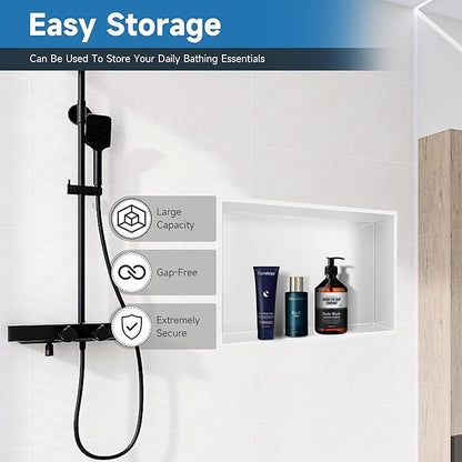 Shower Niche No Tile Needed, 18 x 12 Insert Shower Niche, Recessed Shelf for Bathroom Storage Over Mount Installation, White