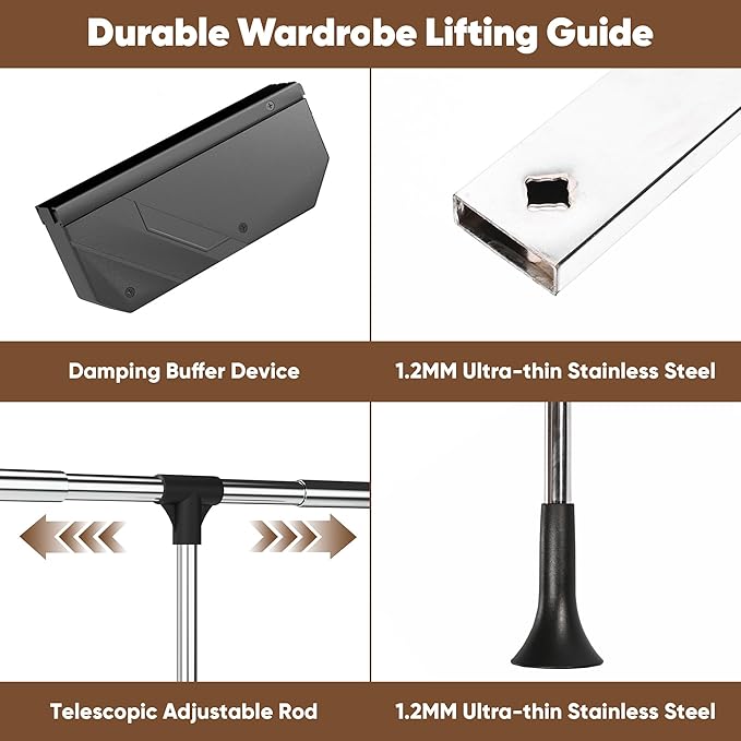 Pull Down Closet Rod Adjustable Width 26-35 Inches Floating Shelves Liftable Clothes 60lbs Hanger Heavy Duty Wardrobe Organizer Adjustable Home Clothes Storage Side & Back Mounted Closet Pole