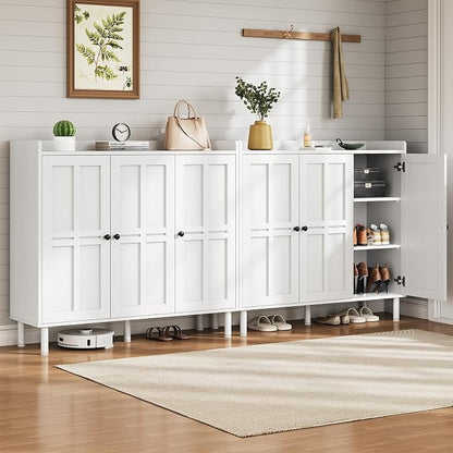 ONBRILL Shoe Cabinet with 3 Doors and Adjustable Shelves, 30 Pairs Shoe Storage Cabinet, 40 Inch Tall Farmhouse Shoe Rack Shoe Organizer Cabinet for Entryway Living Room Closet, White