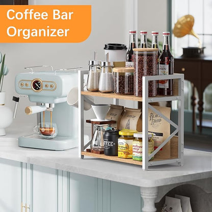 RUILALIFE Kitchen-Countertop-Organizer-Shelf, 2 Tier Coffee Bar Station Organizer for Counter,Wooden Spice Rack Shelf, Space Saving Desk Shelving Riser Unit, Coffee Bar Accessories (Maple, Large)