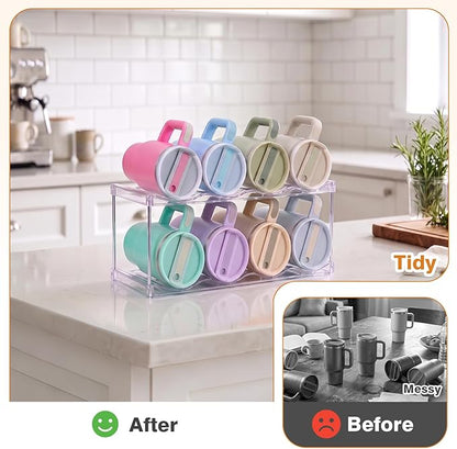 Large Compartment Water Bottle Organizer, Stackable Water Bottle Holder for Stanley 40 oz Tumbler, Clear Tumbler Organizer for Cabinet, Kitchen Pantry or Countertop, 3 Pack (2 Pack)
