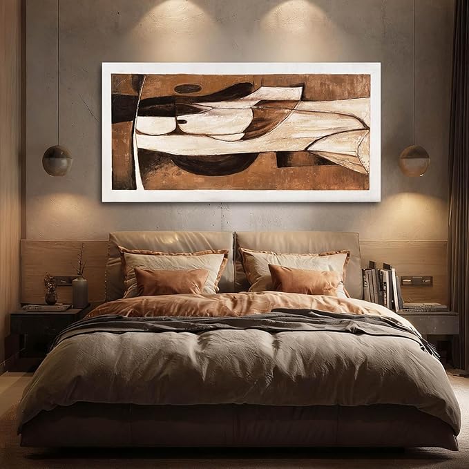 LEVERUP Large Abstract Canvas Wall Art Brown and Gold Wall Printings Pictures Modern Wall Decor for Bedroom Office Hotel 29×58 Inch Ready to Hang