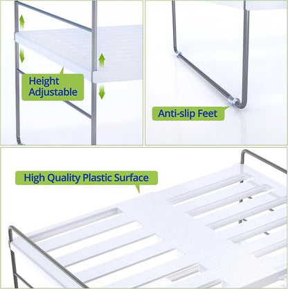 YAN & HIN 2 Pack Expandable Cabinet Organizer Shelf, 3-Tier Kitchen Cabinet Organizer for Tupperware & Food Container Storage, Adjustable Pantry Shelf Organizer for Bottles, Lids & Countertop