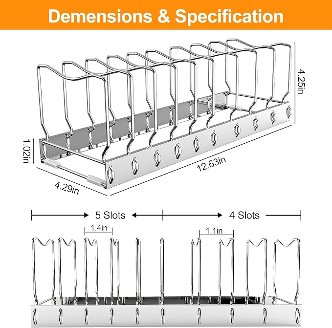 FLSEPAMB 2 Pack 10-Tier Pan Organizer Adjustable Lid Organizer Kitchen Organizers and Pan Organizer and Storage Pot Heavy Duty Pot Lid Organizer for Kitchen Under Sink Storage Drawer