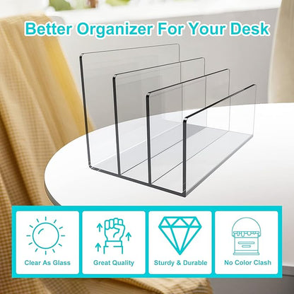 Boloyo Acrylic File Holder,1PC 3 Sections Clear File Organizer Mail Letter Sorter Desktop Folder Holder for Home Office School Envelope Bill Filling Paper Document