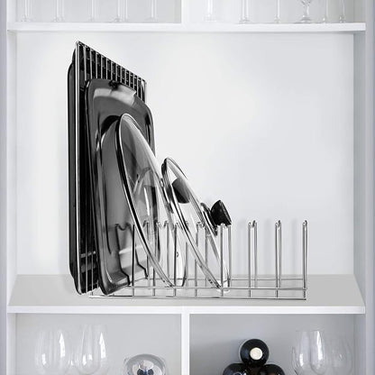 Pot Lid Organizer, Kitchen Pot Lid Rack Holder, Rest Cutting Board, Baking Sheet, Pots & Pans, Serving Trays, Stainless Steel (Silver, 2)