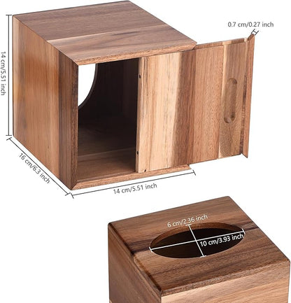 Wood Tissue Box Cover Square, Wooden Tissue Box Holder for Bathroom, Bedroom, Dinner Table, Office,Kitchen (Square)