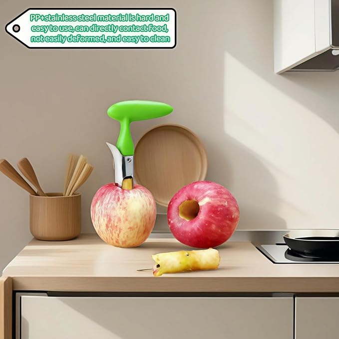 Premium Stainless Steel Apple Corer, Professional Fruit Core Remover Tool with Ergonomic Red Handle, Serrated Blades for Apples, Pears, Peaches, Plums, Easy Use & Clean (Green)