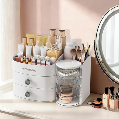XIAPIA Makeup Organizer Countertop, Make Up Organizer for Vanity, Skincare & Cosmetic Organizers with Drawers, Bathroom Organizers Storage for Brush Holder|Lipstick|Jewelry, Ideal Gift for Women WHITE