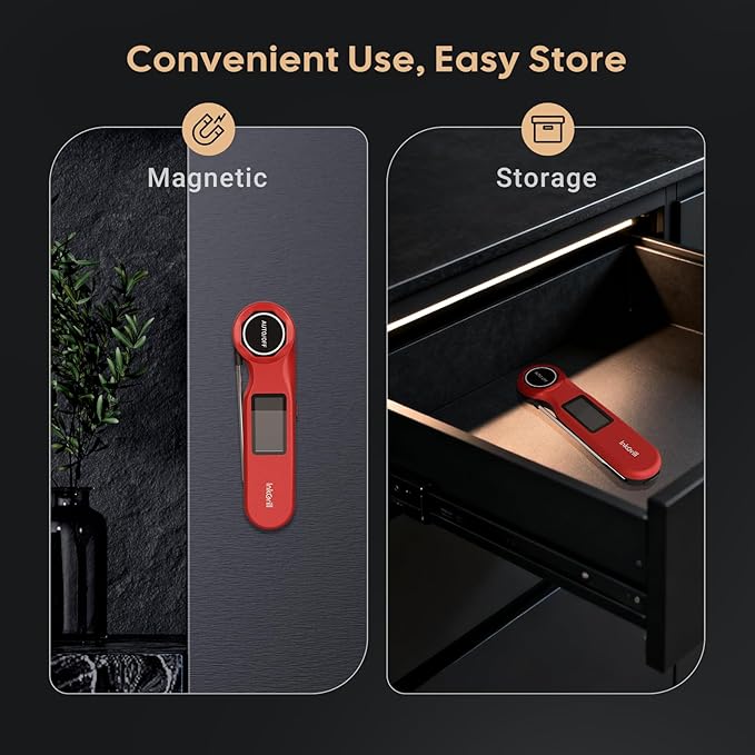Rechargeable 0.5 Seconds Instant Read Meat Thermometer for Cooking, ±0.5℉ Accuracy Digital Food Thermometer with Large Screen, Waterproof Kitchen Thermometer for Grilling Frying BBQ